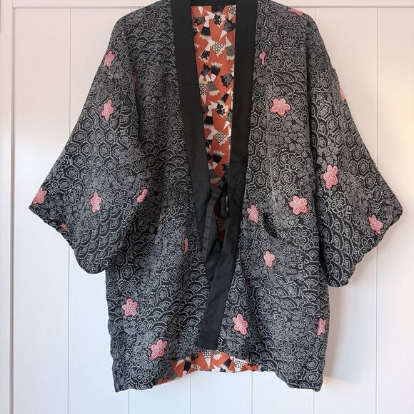 Reversible Hanten Jacket Women 154-162cm Quick-Dry Traditional Chore Warm Padded - Picture 12 of 15